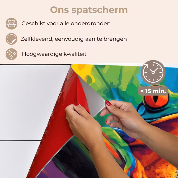 Spatscherm keuken - Kikker - Felgekleurd - Tak - Regenboog — 4