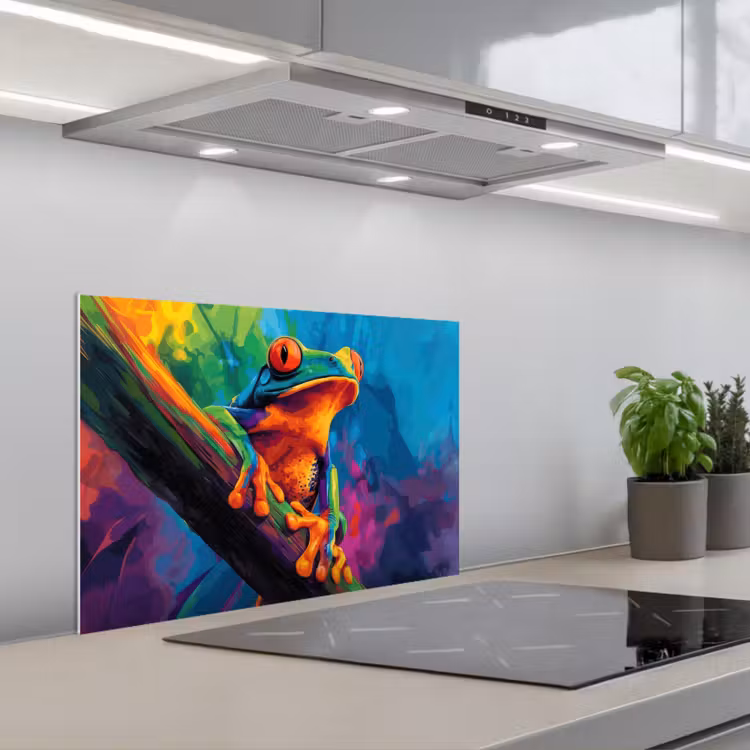 Spatscherm keuken - Kikker - Felgekleurd - Tak - Regenboog — 5