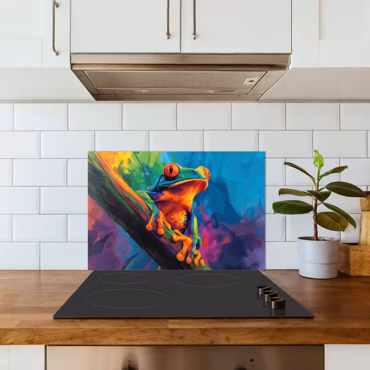 Spatscherm keuken - Kikker - Felgekleurd - Tak - Regenboog — 6