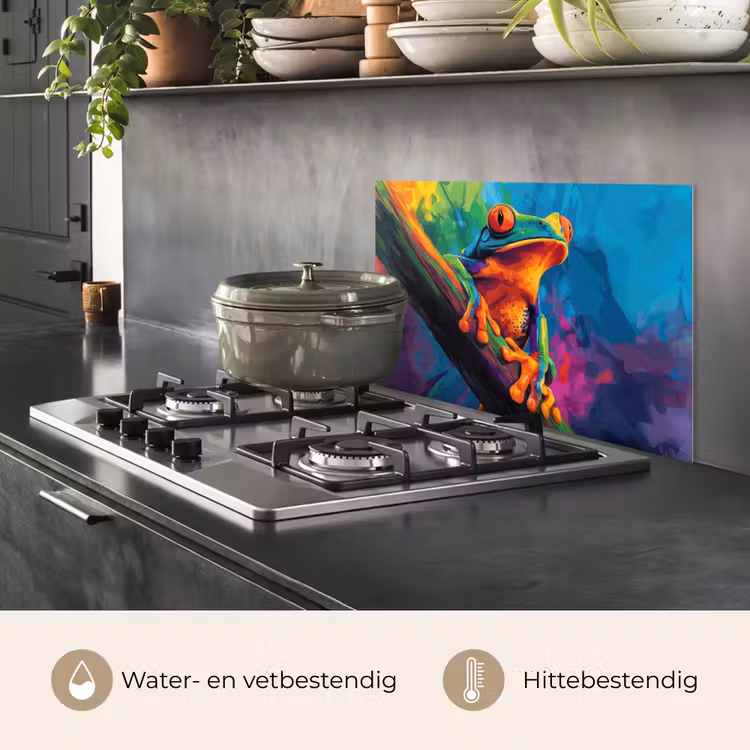 Spatscherm keuken - Kikker - Felgekleurd - Tak - Regenboog — 7