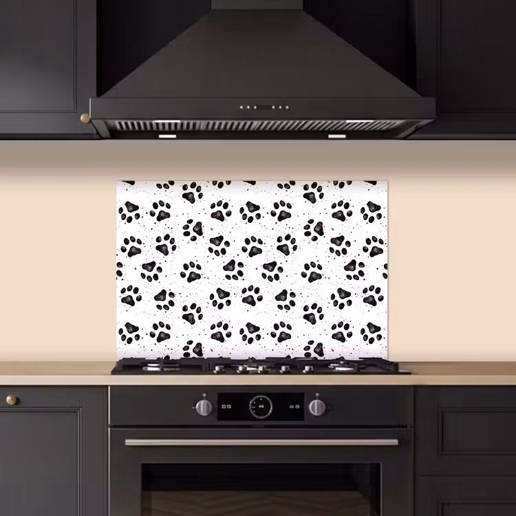 Spatscherm keuken - Paw - Pattern -Black — 1