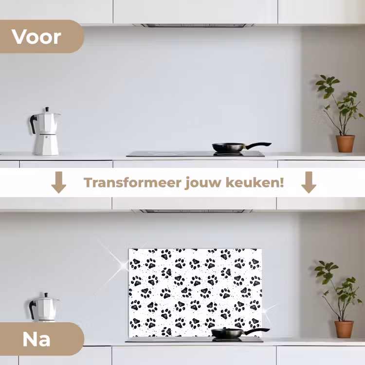 Spatscherm keuken - Paw - Pattern -Black — 2