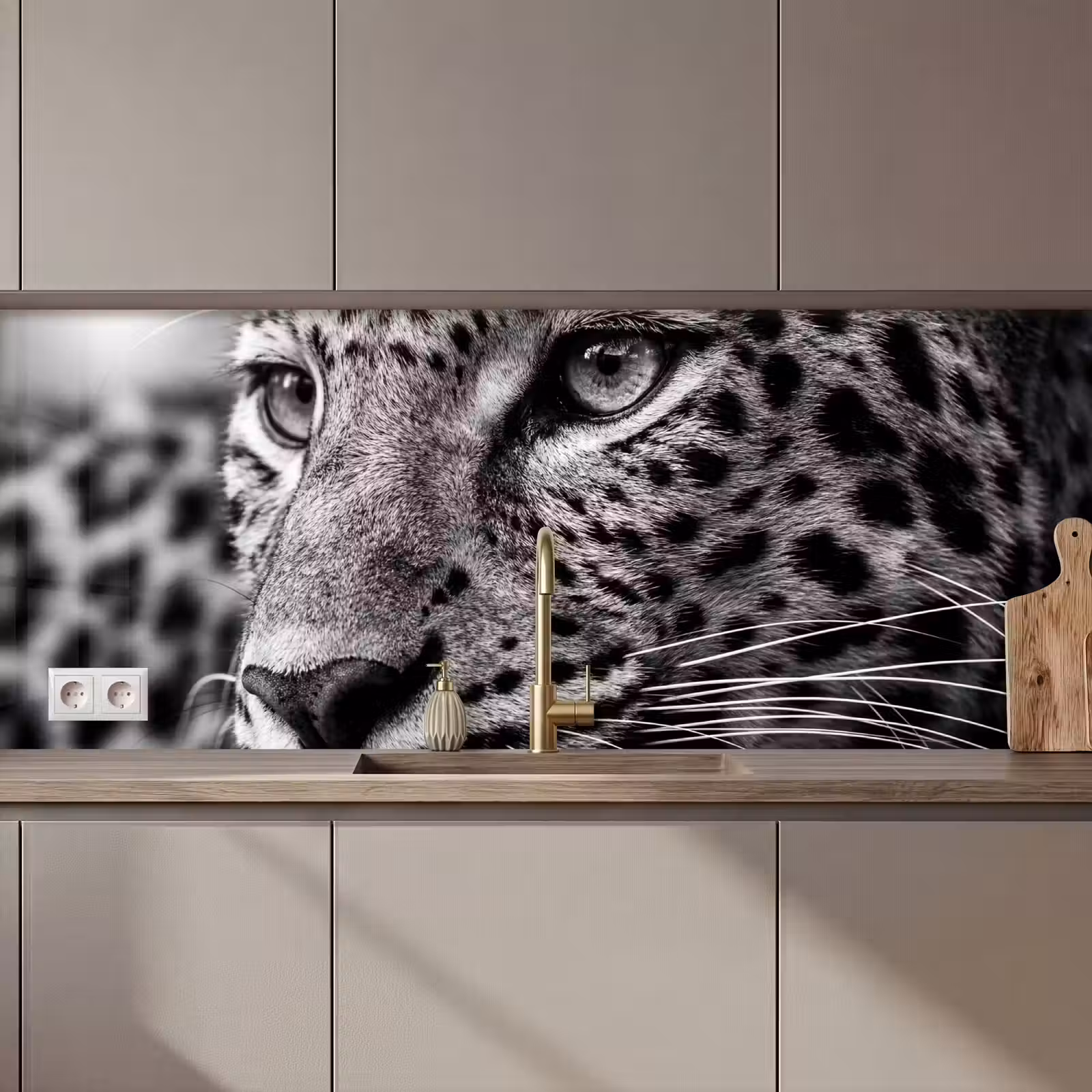 Keuken achterwand - Luipaard - Zwart - Wit - Oog — 1