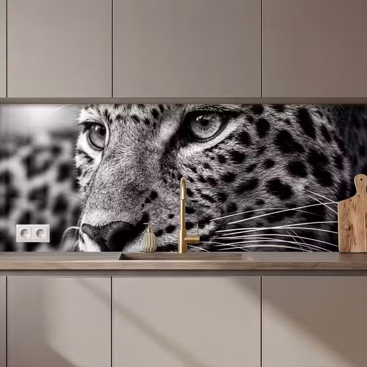 Keuken achterwand - Luipaard - Zwart - Wit - Oog — 1