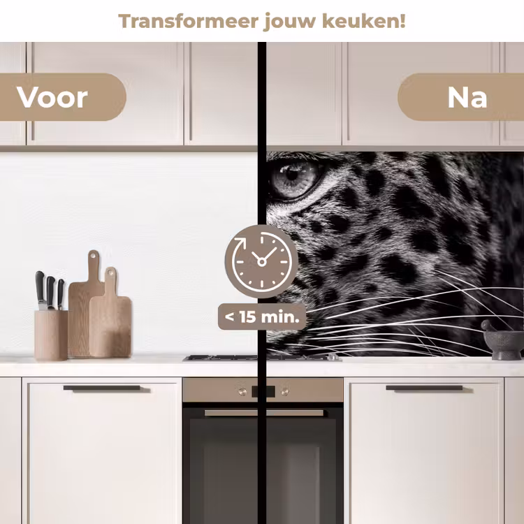 Keuken achterwand - Luipaard - Zwart - Wit - Oog — 2
