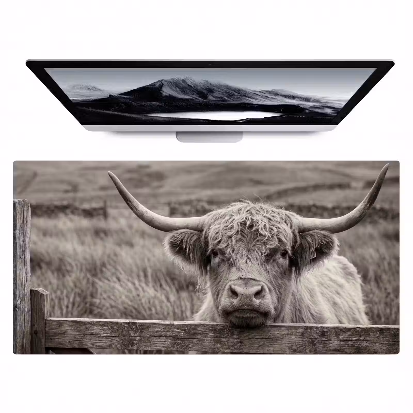 Bureau onderlegger - Schotse hooglander - Zwart - Wit - Hout — 1