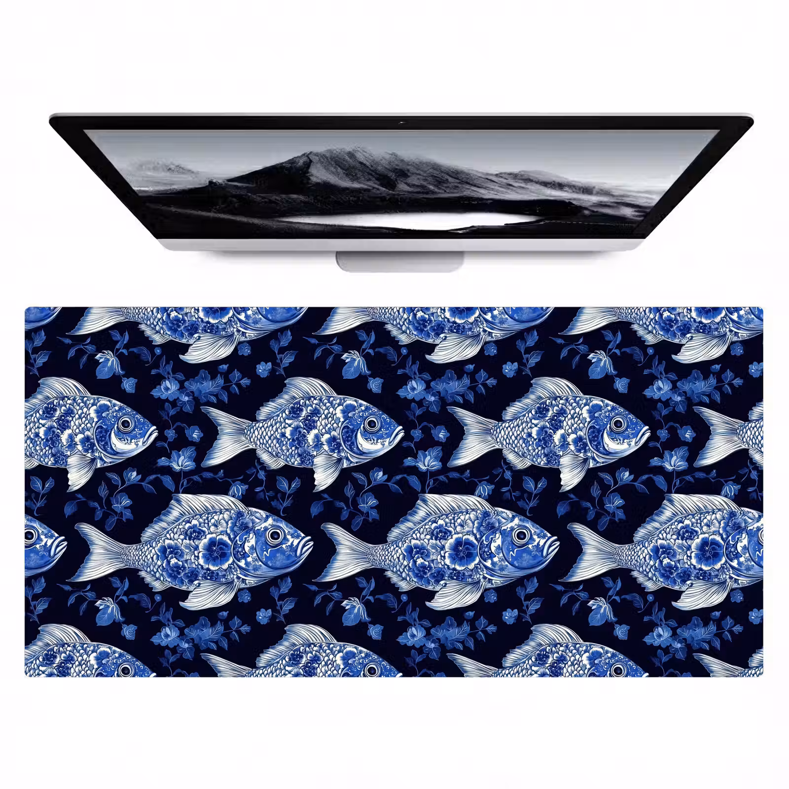 Bureau onderlegger - Vissen - Bloemen - Blauw — 1