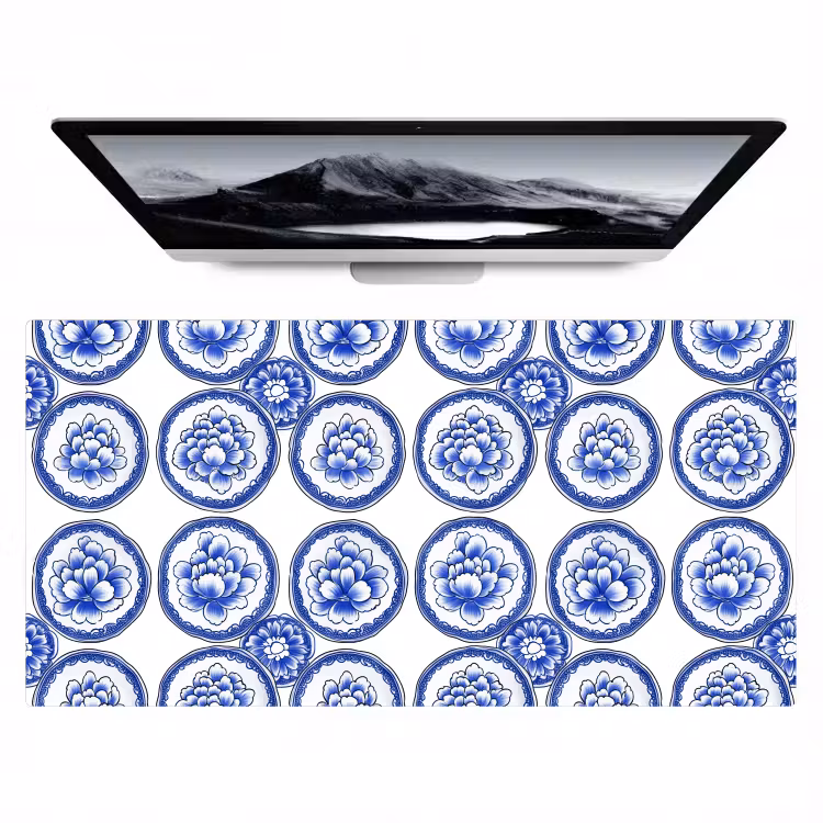 Bureau onderlegger - Cirkels - Bloemen - Blauw — 1