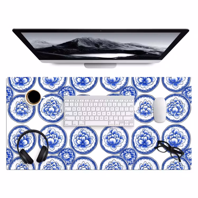 Bureau onderlegger - Cirkels - Bloemen - Blauw — 4