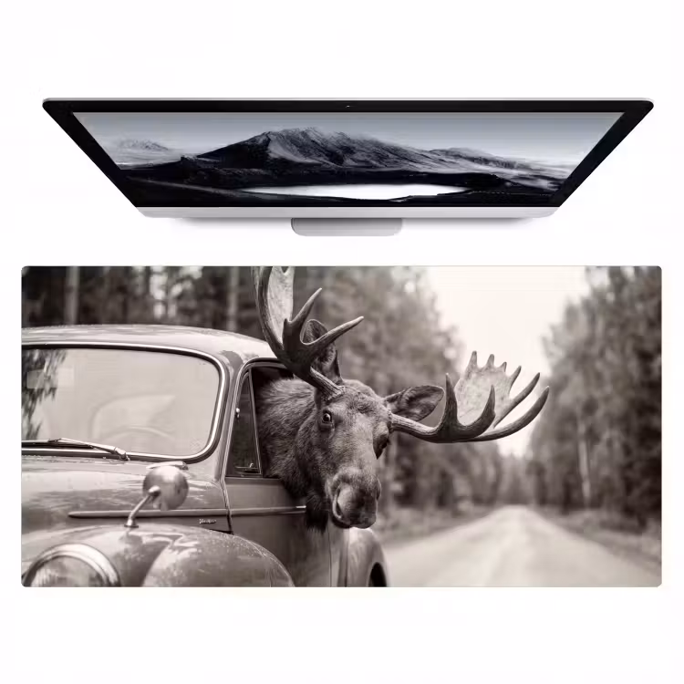Bureau onderlegger - Eland - Auto - Gewei - Zwart - Wit — 1