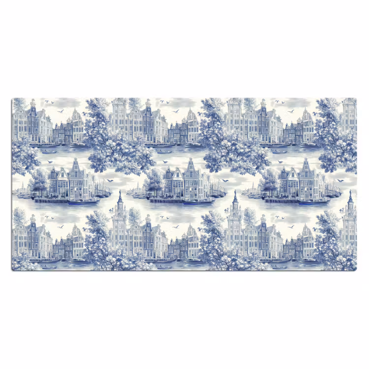 Bureau onderlegger - Huizen - Bomen - Water - Vogels - Blauw — 2