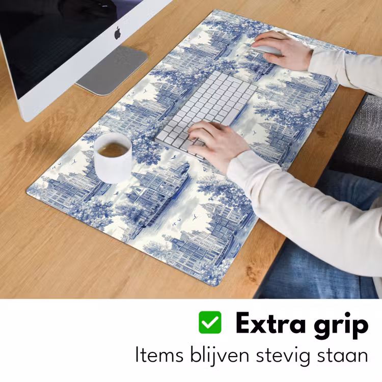 Bureau onderlegger - Huizen - Bomen - Water - Vogels - Blauw — 6
