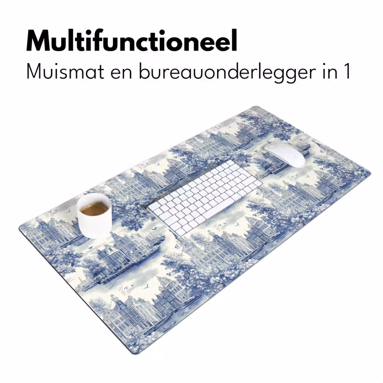 Bureau onderlegger - Huizen - Bomen - Water - Vogels - Blauw — 7