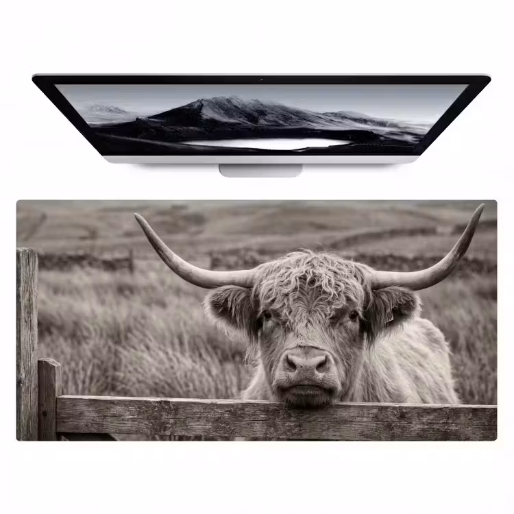 Bureau onderlegger - Schotse hooglander - Zwart - Wit - Hout — 1