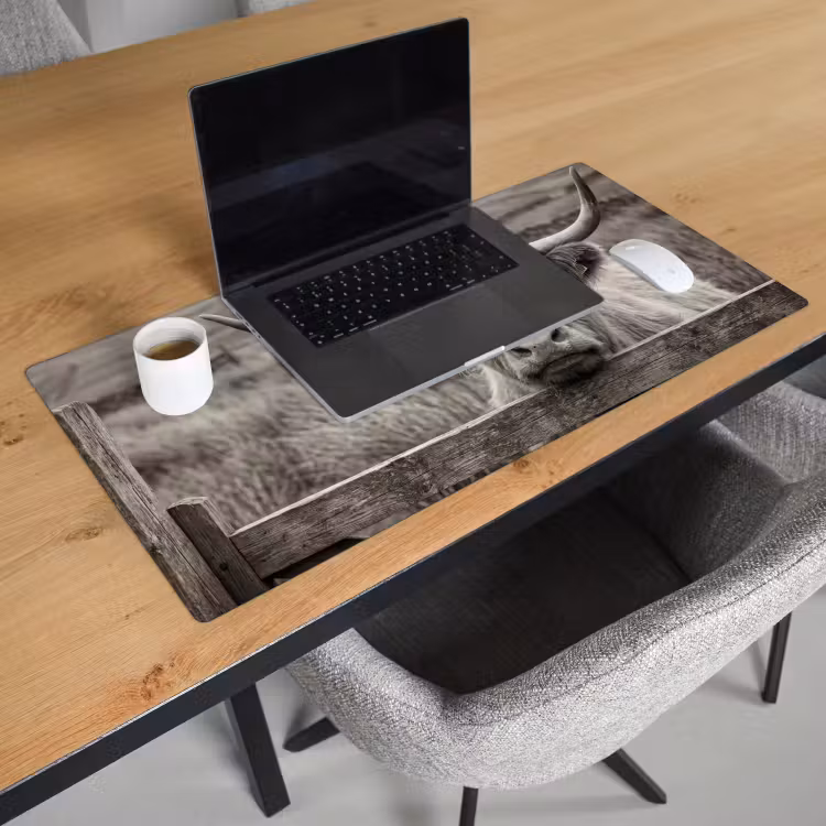 Bureau onderlegger - Schotse hooglander - Zwart - Wit - Hout — 3