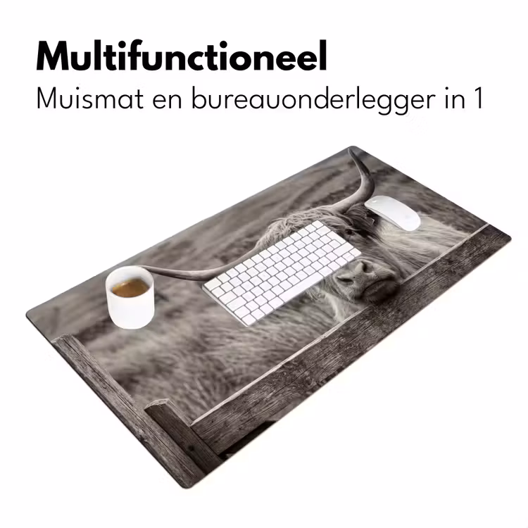 Bureau onderlegger - Schotse hooglander - Zwart - Wit - Hout — 7