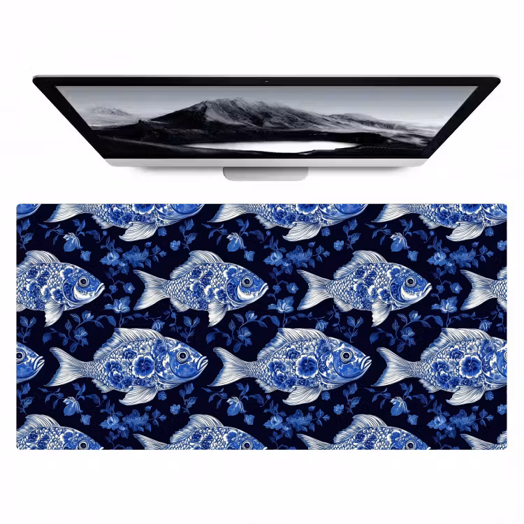 Bureau onderlegger - Vissen - Bloemen - Blauw — 1