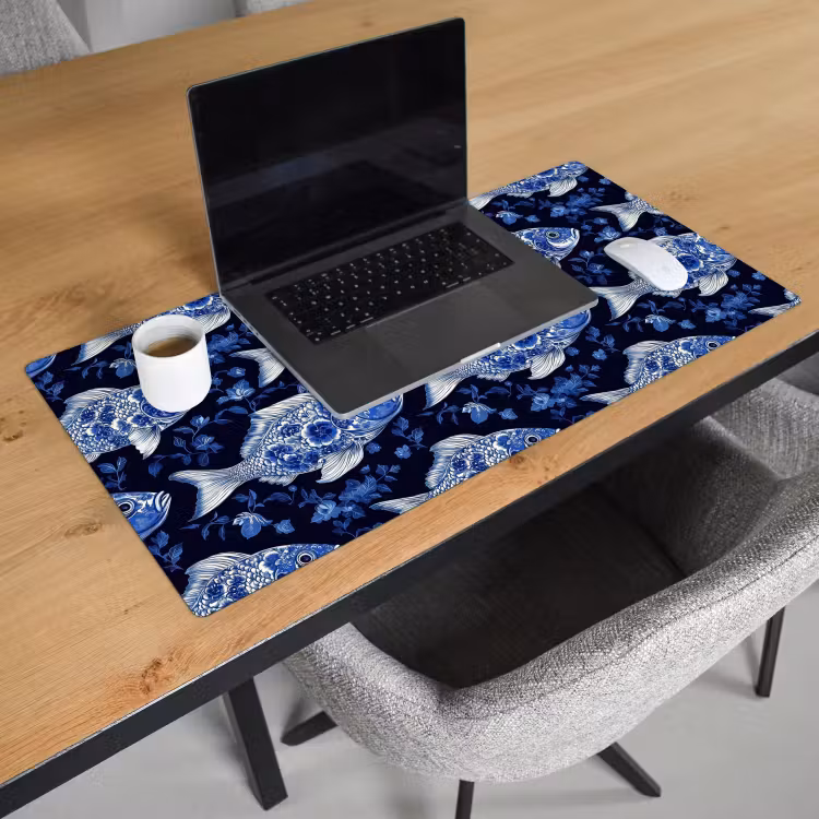 Bureau onderlegger - Vissen - Bloemen - Blauw — 3