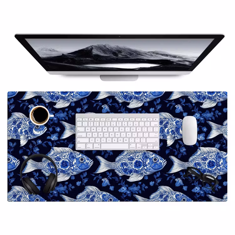 Bureau onderlegger - Vissen - Bloemen - Blauw — 4