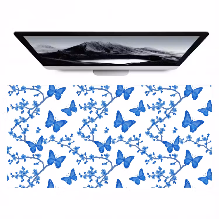 Bureau onderlegger - Vlinder - Bloemen - Blauw — 1