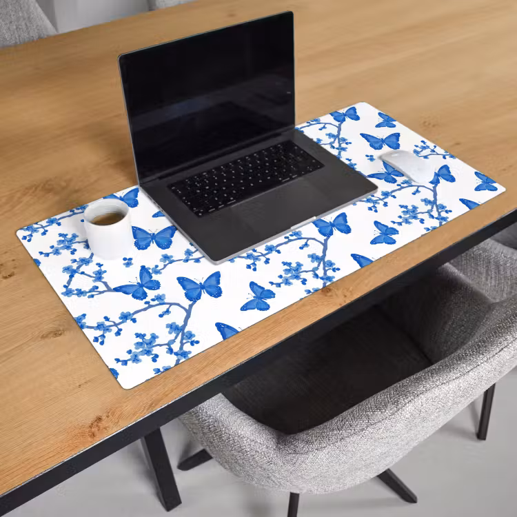Bureau onderlegger - Vlinder - Bloemen - Blauw — 3