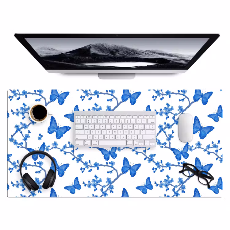 Bureau onderlegger - Vlinder - Bloemen - Blauw — 4