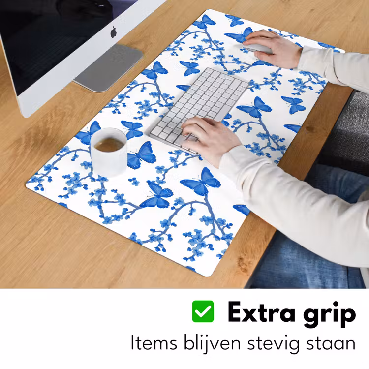 Bureau onderlegger - Vlinder - Bloemen - Blauw — 6