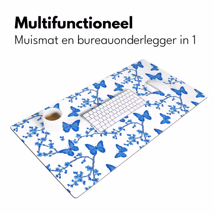 Bureau onderlegger - Vlinder - Bloemen - Blauw — 7