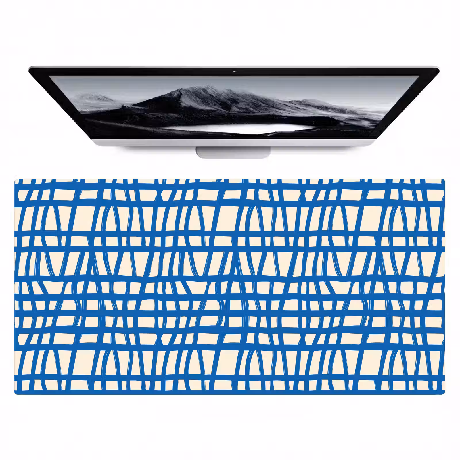 Bureau onderlegger - Ruitpatroon - Blauw - Crème — 1