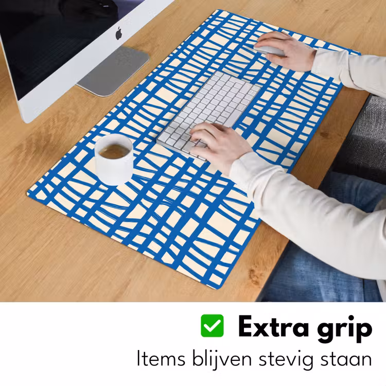Bureau onderlegger - Ruitpatroon - Blauw - Crème — 6