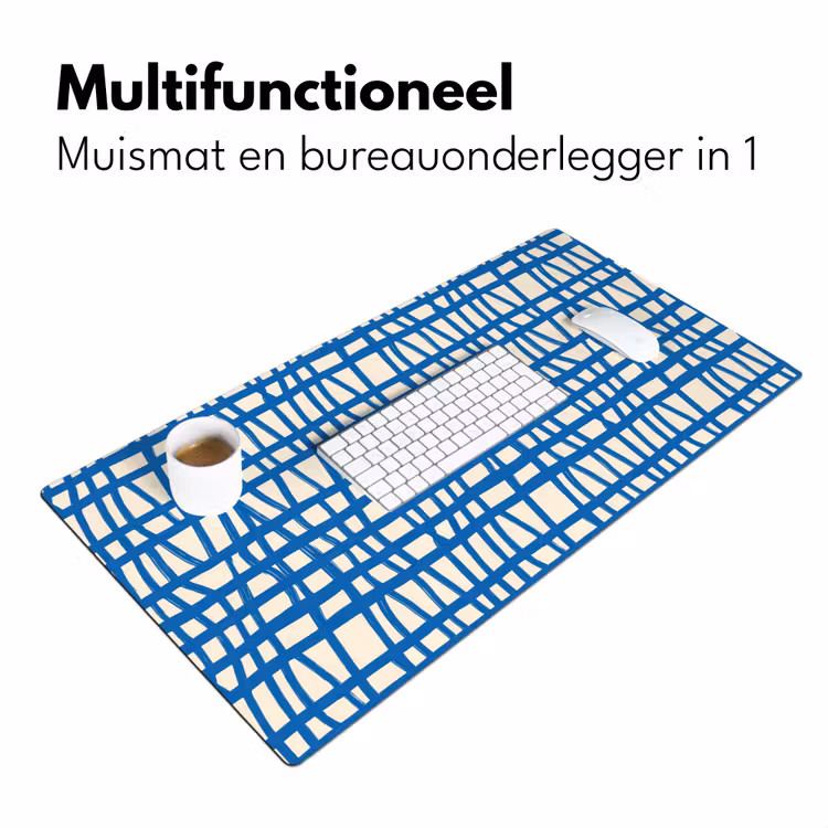 Bureau onderlegger - Ruitpatroon - Blauw - Crème — 7