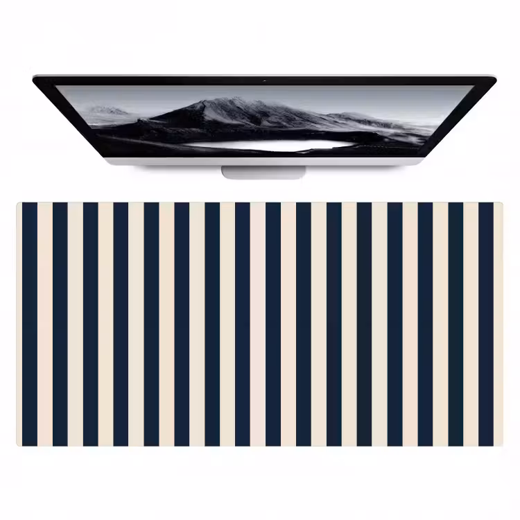 Bureau onderlegger - Verticale strepen - Blauw - Crème — 1