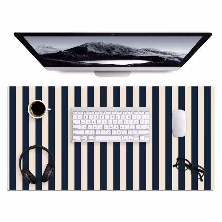 Bureau onderlegger - Verticale strepen - Blauw - Crème — 4
