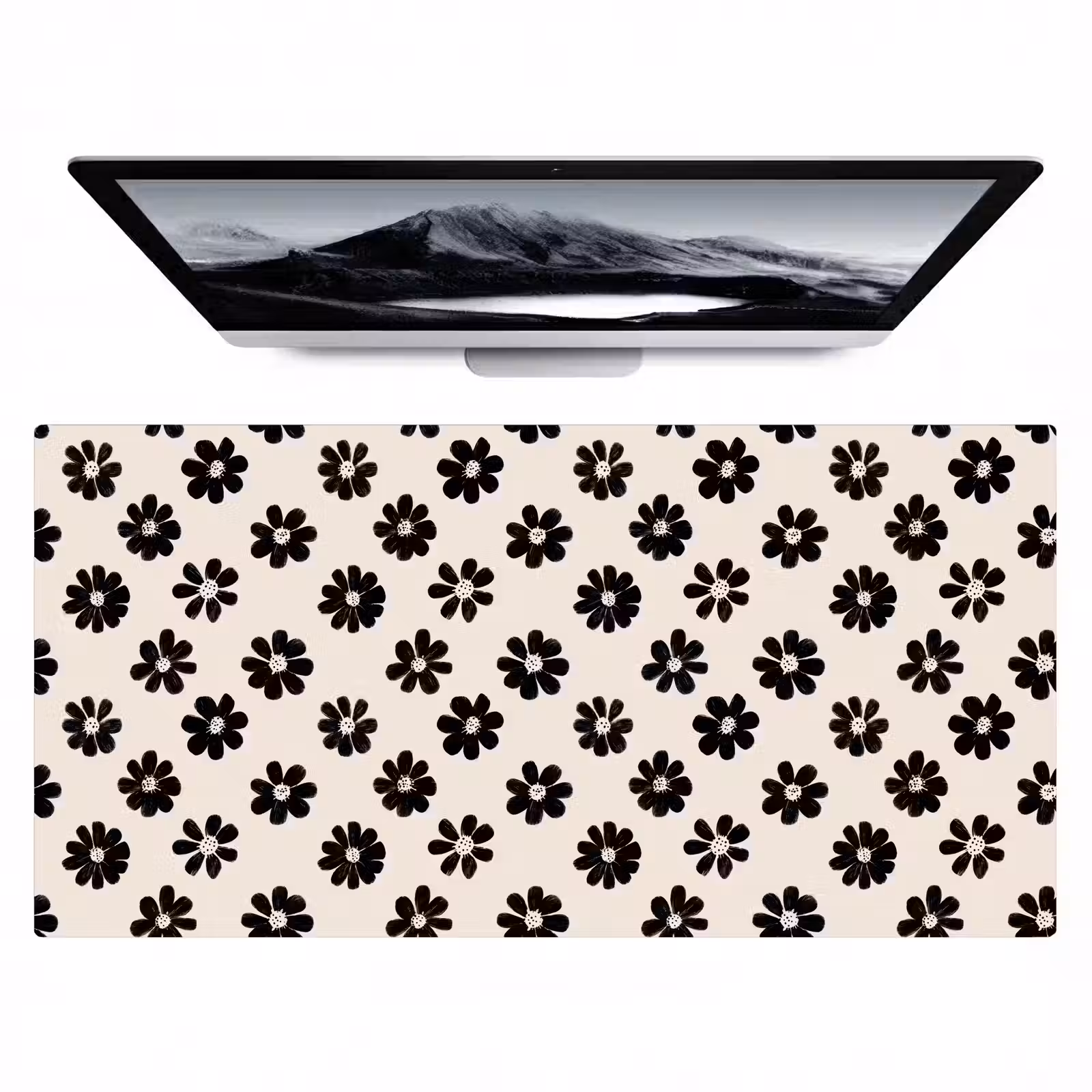 Bureau onderlegger - Grafisch - Madeliefjes - Zwart - Beige — 1