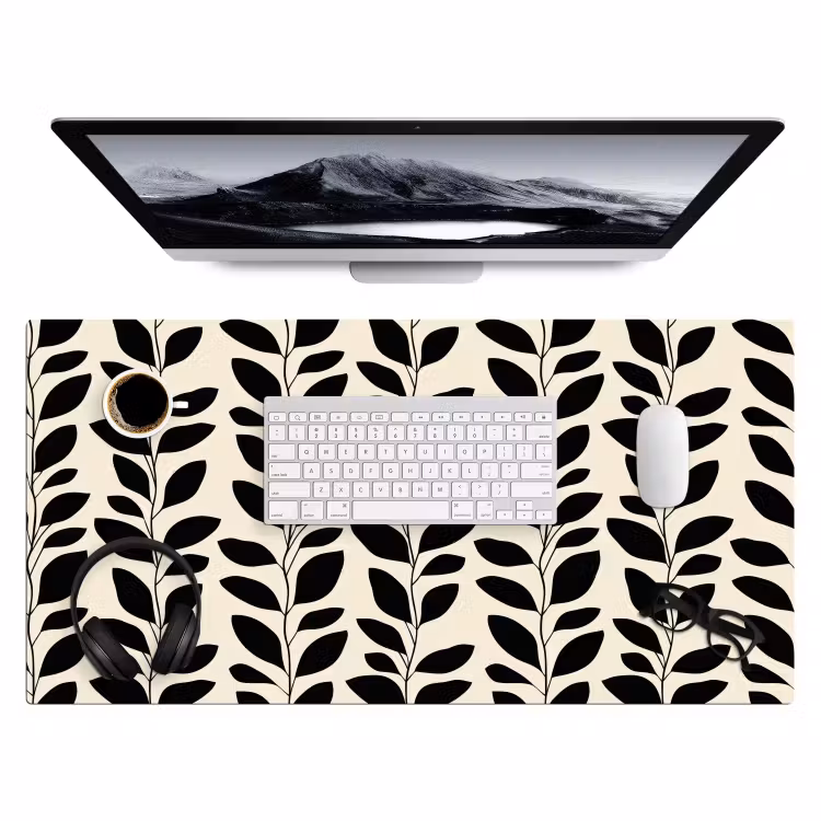 Bureau onderlegger - Botanisch - Dessin - Zwart - Beige — 4