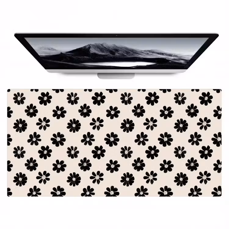 Bureau onderlegger - Grafisch - Madeliefjes - Zwart - Beige — 1