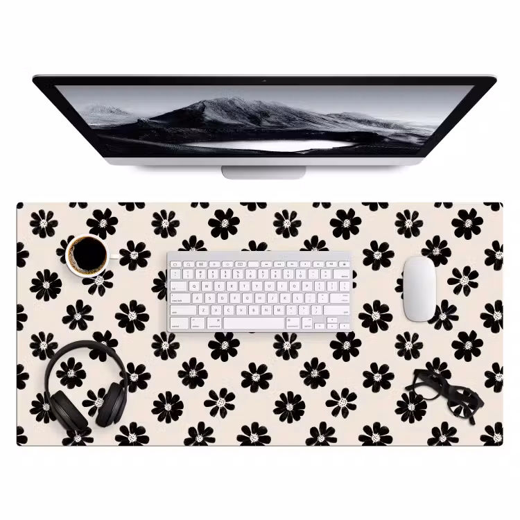 Bureau onderlegger - Grafisch - Madeliefjes - Zwart - Beige — 4