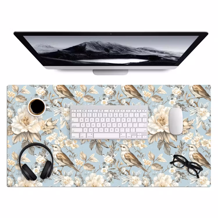 Bureau onderlegger - Botanisch - Zangvogel - Blauw — 4
