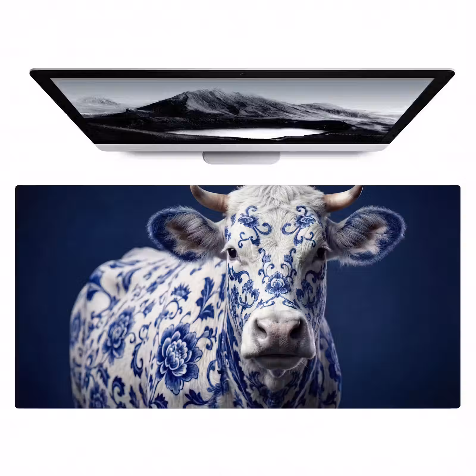 Bureau onderlegger - Koe - Delfts - Blauw - Artistiek — 1
