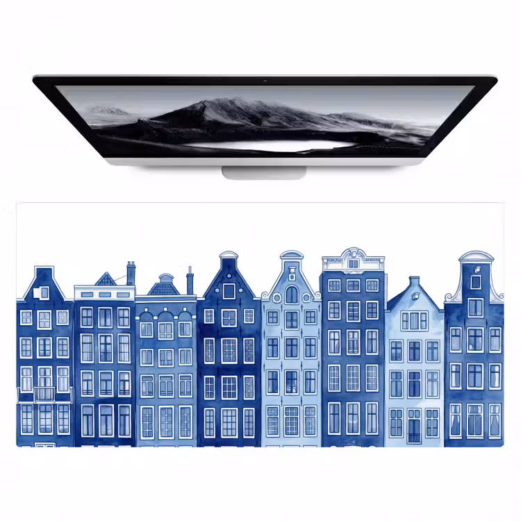 Bureau onderlegger - Aquarel - Grachtenpanden - Delfts - Blauw — 1