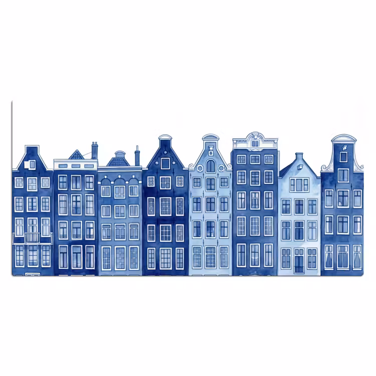 Bureau onderlegger - Aquarel - Grachtenpanden - Delfts - Blauw — 2