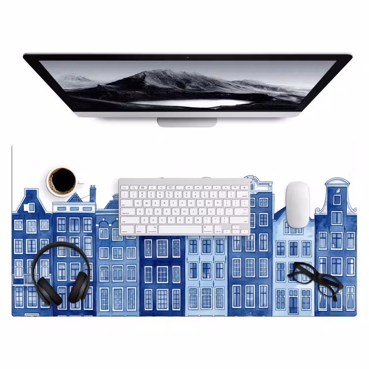 Bureau onderlegger - Aquarel - Grachtenpanden - Delfts - Blauw — 4