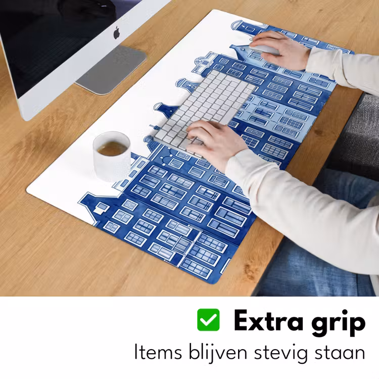Bureau onderlegger - Aquarel - Grachtenpanden - Delfts - Blauw — 6