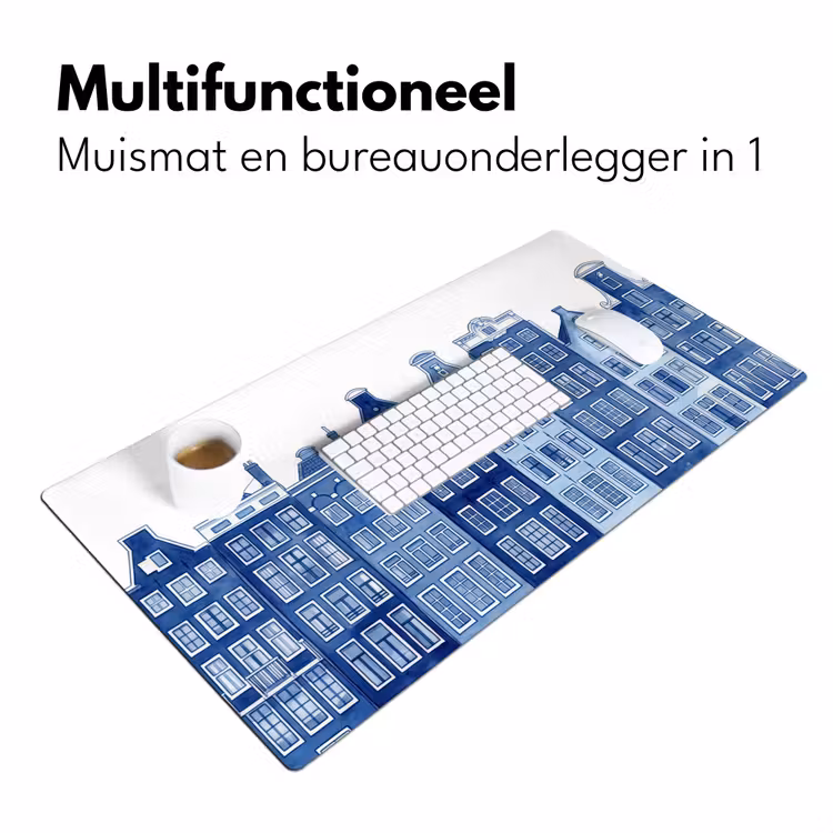 Bureau onderlegger - Aquarel - Grachtenpanden - Delfts - Blauw — 7