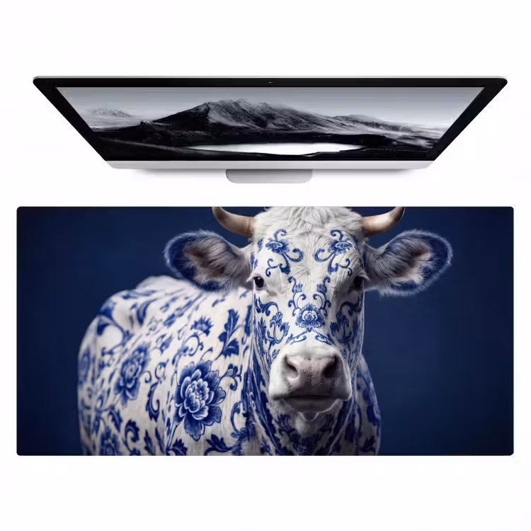 Bureau onderlegger - Koe - Delfts - Blauw - Artistiek — 1