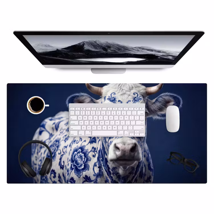 Bureau onderlegger - Koe - Delfts - Blauw - Artistiek — 4