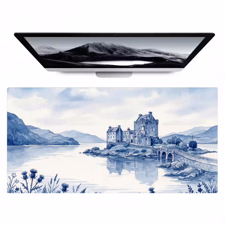 Bureau onderlegger - Schots - Kasteel - Blauw - Aquarel — 1