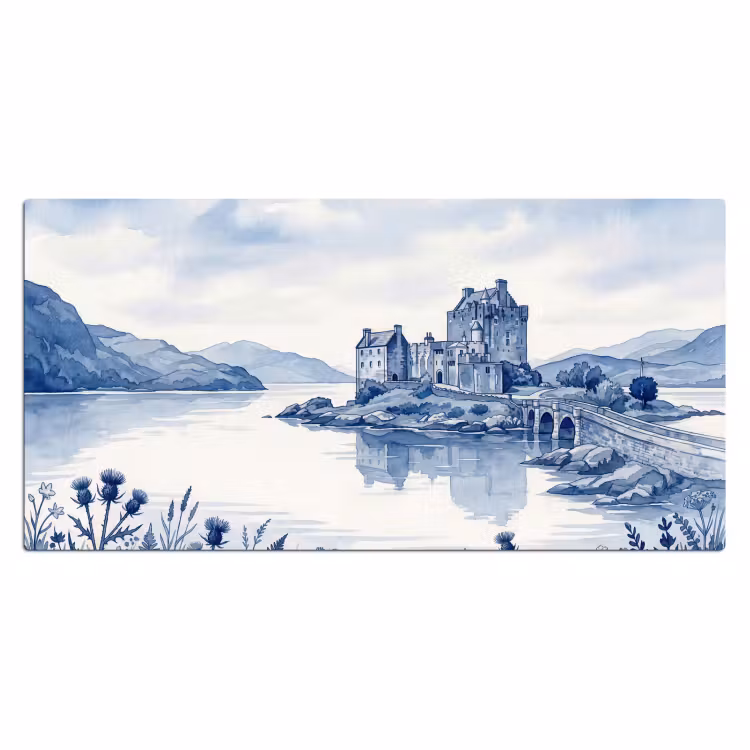 Bureau onderlegger - Schots - Kasteel - Blauw - Aquarel — 2