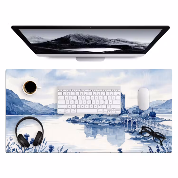 Bureau onderlegger - Schots - Kasteel - Blauw - Aquarel — 4