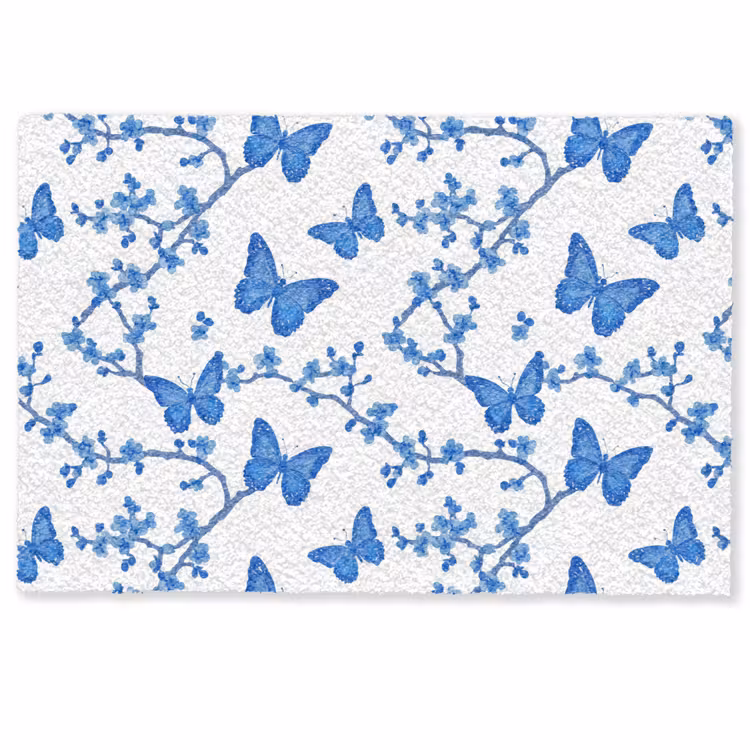Deurmat - Vlinder - Bloemen - Blauw — 1